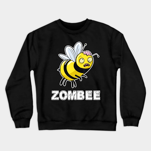 Funny Zombee Pun Gift Halloween Zombie Bee Crewneck Sweatshirt by JaydeMargulies